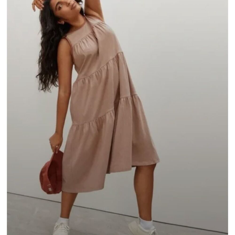EVERLANE The Weekend Tiered Tank Midi Dress Pink XS